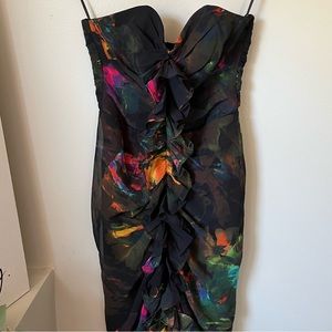 H&M Floral Sweetheart Strapless Ruffled Dress